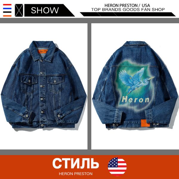 

New Mens 2019 Luxury Designer Clothes Crane Back Printing Denim Jackets HERON PRESTON Jacket Letter Printing Mens Designer Jackets