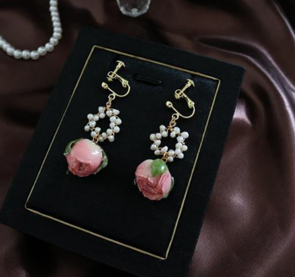

ручной прессованные цветок серьги природные сушеные цветы для женщин ear cuff для non проколол свадебные серьги подарочные ушные аксессуары, Silver