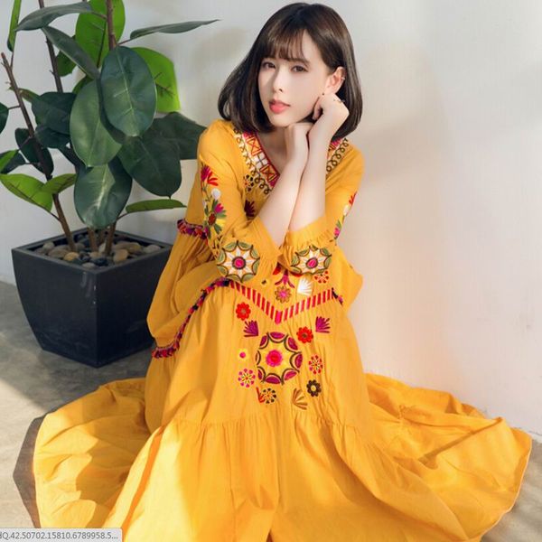 

korean design dress mori girl thailand nepal 2018 women embroidery beach bohemian dress casual vestido de festa robe brand 45, Black;gray