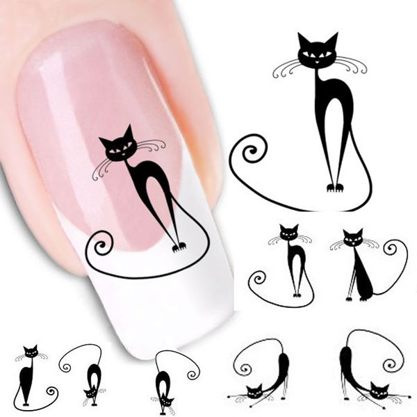 

cat water transfer slide decal sticker nail art tips to decor xf1442, Black