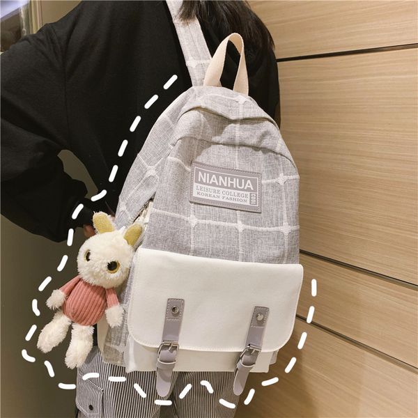 

schoolbag female plaid backpack student canvas shoulder bag casual large capacity backpack shoulder bag fashion light