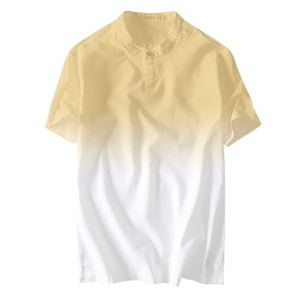 

camisa masculina summer men's cool and thin breathable collar hanging dyed gradient cotton shirt harajuku shirt streetwear, White;black