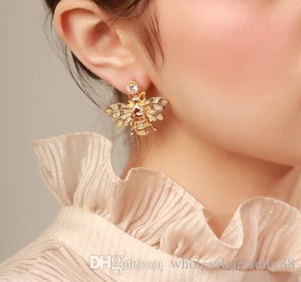

charm насекомых bee мотаться серьги сияющий кубического кристалла rhinestone eardrop уха шипы для девушки женщин модные аксессуары ювелирные, Golden;silver