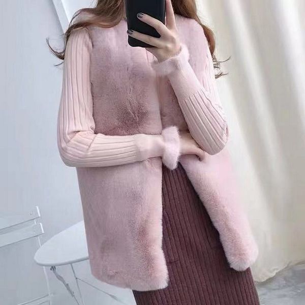 

cold winterautumn faux fur coat women fashion korean elegant sleeveless long vest woman casual slim luxury thick warm fur jacket, Black;white