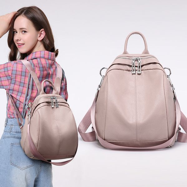 

backpack women 2020 new fashion versatile dual-use soft leather backpack bookbag pu