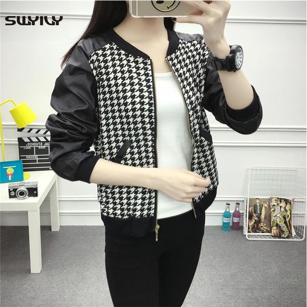 

swyivy women jacket pu leather coats motocycle o-neck jackets 2019 spring new female plaid coat outwear lady leather jacket 2xl, Black