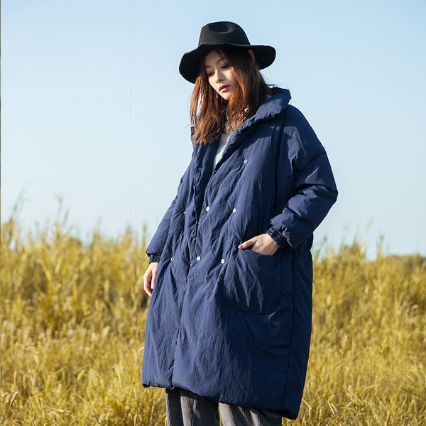 

новая зимняя лацкане случайные длинные теплые двубортный вниз, Black