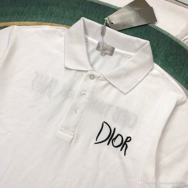 

20ss european french fashion spring and summer signature letter printing t-shirt senior wild casual collar men and women tee, White;black