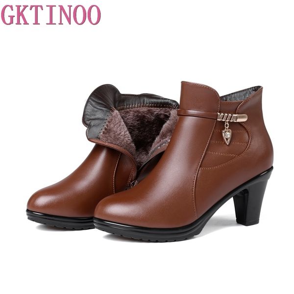 

gktinoo 2018 new elegant fashion winter boots plus velvet ankle boots women shoes warm high heel leather snow plus size, Black