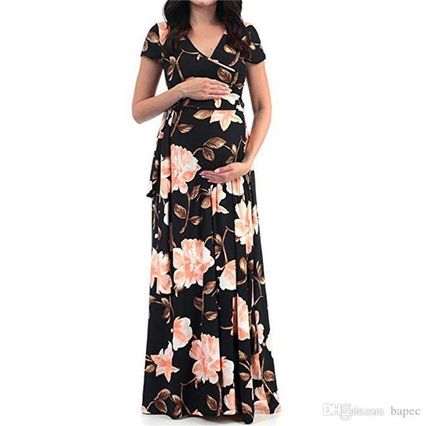 

maternity dress women v neck short sleeve dresses casual ladies holidays clothing summer pregnant mommy, Black;gray