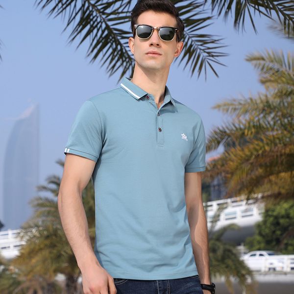 

лето 2020 хлопчатобумажная футболка мужская с коротким рукавом сплошной цвет лацкан вышитая одежда молодежная повседневная мужская рубашка с, White;black