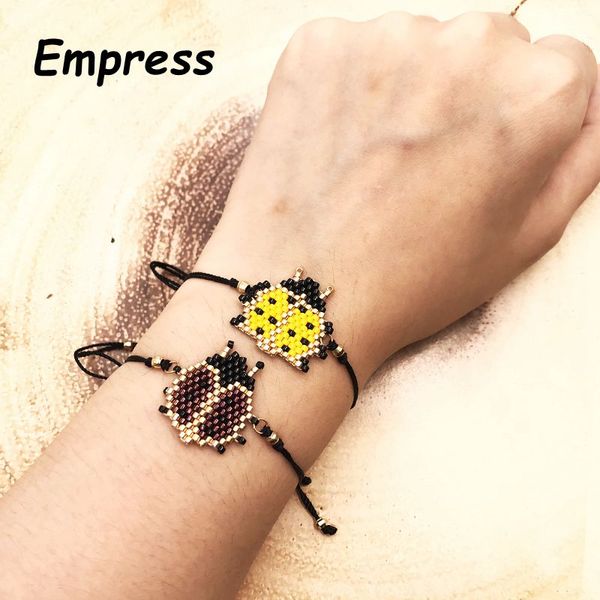 

fairywoo new ladybird bracelets miyuki handemade glass bead charm bracelet vintage luxury drawstring bracelet for kid women gift, Golden;silver