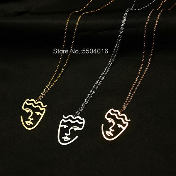 

abstract human face pendant necklace stainless steel chain necklaces chokers women facial jewelry for women men friendship gifts, Silver