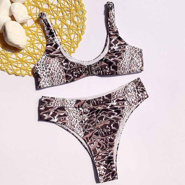 

2019 new snakeskin print bikini swimwear women two pieces swimsuit high waist bikini set brazilian bathing suits beach wear