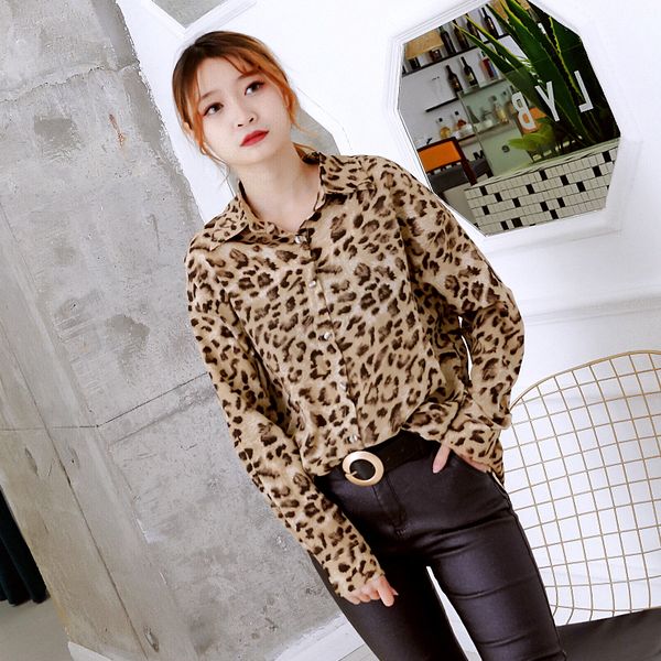 

korean fashion clothing leopard print woman's blouses ladies long sleeve button female shirt retro shirt top, White