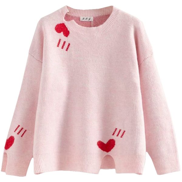 

plus size casual essential sweaters 2019 autumn women fashion loose long sleeve love jacquard knitting pullovers t55-823#, White;black