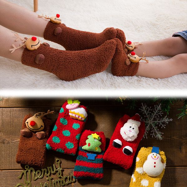 

cute adults women kids baby christmas cosplay fancy socks family matching xmas warm ankle socks thick furry socks 1pcs, Pink;yellow