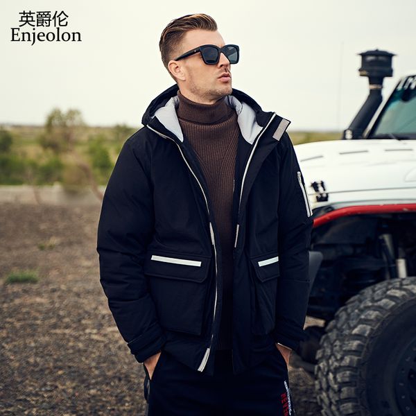 

men's down & parkas enjeolon brand warm winter jacket windproof casual outerwear thick hooded coat men parka clothes yr938, Black