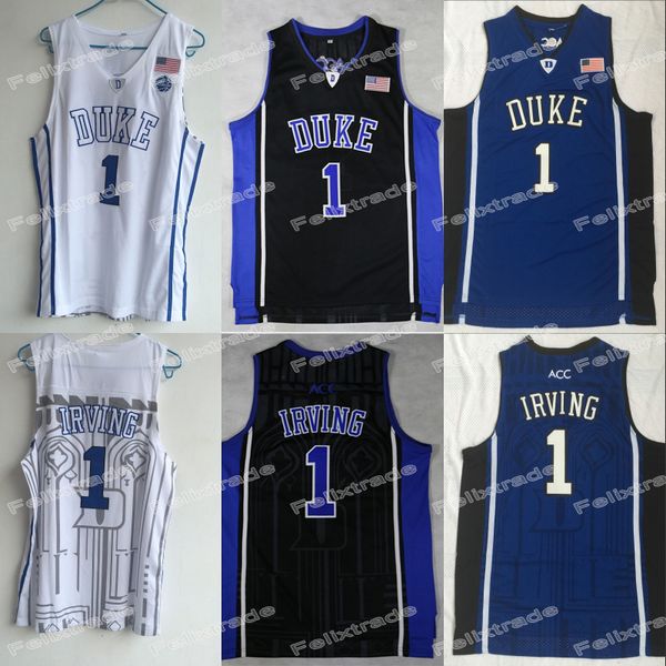 

Mens 1 Kyrie Irving College Jersey Blue Devil Basketball Jersey White Blue Double Stitched High Quality IN STOCK