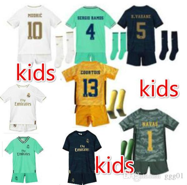 

2019/20 kids real madrid soccer jersey #7 hazard kids kits with socks 19/20 football shirt asensio modric isco child soccer sets, Black;yellow