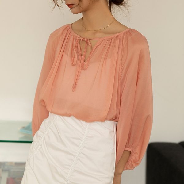 

тринадцать-лайн женская одежда 2020 вскользь тонкого рукав сексуальной tencel кукла рубашки кукла фонарь фонарь 20295, White