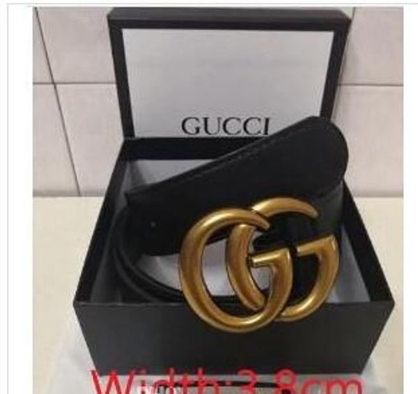

wholesale belts and boxes men and women pu letter belts black gold buckle with original box 3.8 cm, Blue;gray