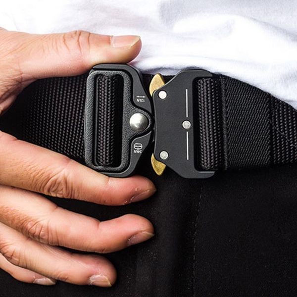 

waist support wear-resisting daily nylon fabric lightweight flexible front buckle adjustable tactical belt, Black;gray