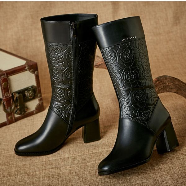 

winter boots lady shoes boots-women zipper thigh high heels high booties ladies round toe luxury designer 2020 2019, Black