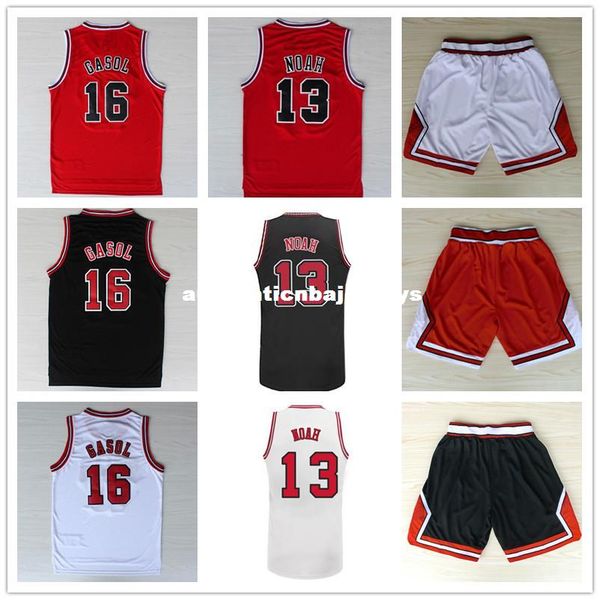 

pau gasol #16 joakim noah #13 basketball jersey, stitched logos men's basketball jersey black red and white ncaa college, Black;blue