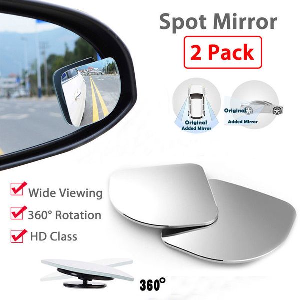 

2x universal car auto 360 wide angle convex rear side view blind spot mirror