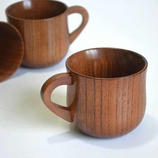 

natural wooden tea cups with handle eco friendly retro water cups handmade wood coffee milk mugs