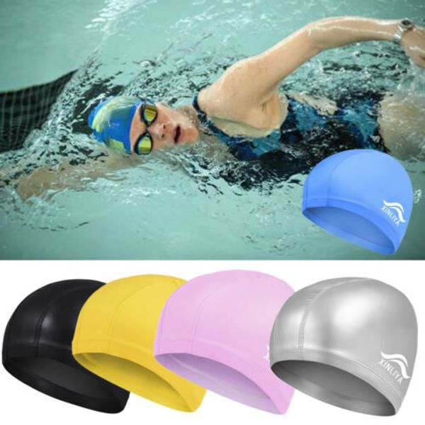 

новый 2019 водонепроницаемый силиконовая ткань защиты ушей длинные волосы спорт плавательный бассейн шляпа плавательный колпачок свободный р