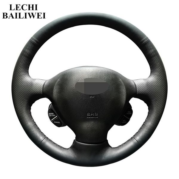 

hand-stitched steering wheel cover black pu artificial leather car steering wheel covers for santa fe 2001 - 2006
