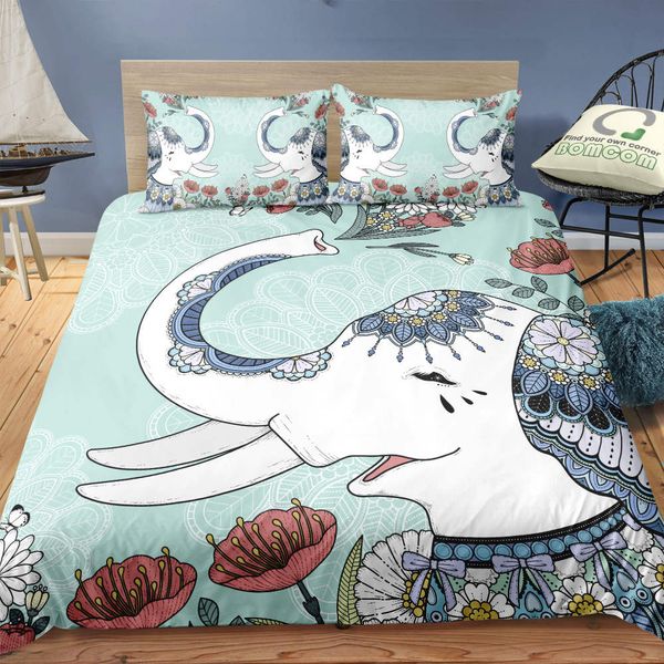 Cartoon Elephant Bedding Set For Kids Cute Indian Duvet Cover