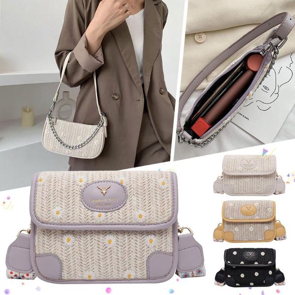 

women beach color matching woven bag square bag messenger flower printing popular purple trend new products bolso paja#s