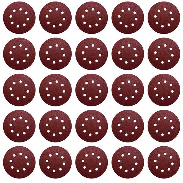 

25pcs red 125mm 8 holes sandpapers 40-240grit for grinding and polishing metal