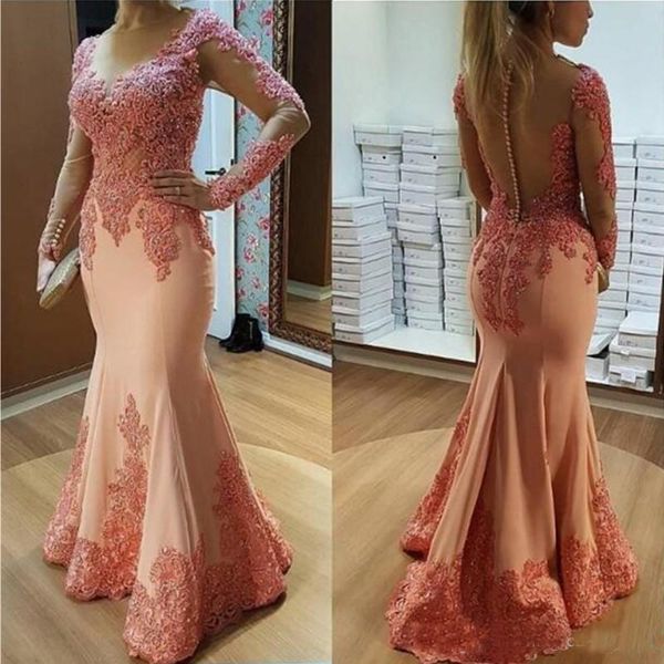 

african mermaid 2019 prom dresses long sleeve sheer scoop neck formal dresses beading crystal tulle arabic evening gowns, Black