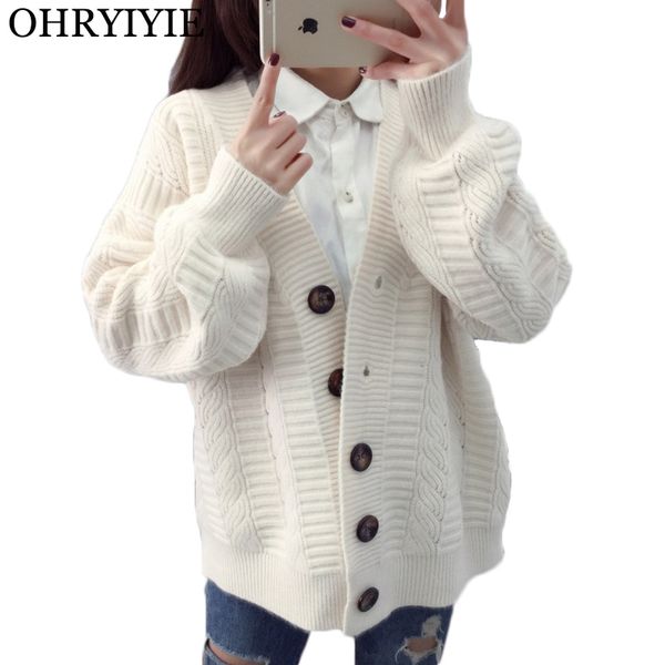 

ohryiyie white single breasted mori girl style women cardigan sweater loose thick coarse wool knitwear girl's overcoat female