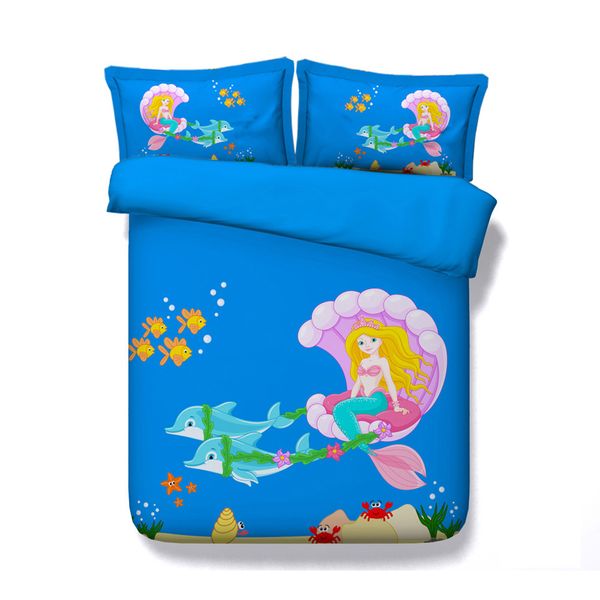Dolphin Bed Set Cartoon Mermaid Duvet Cover Set Kids Girls Ocean