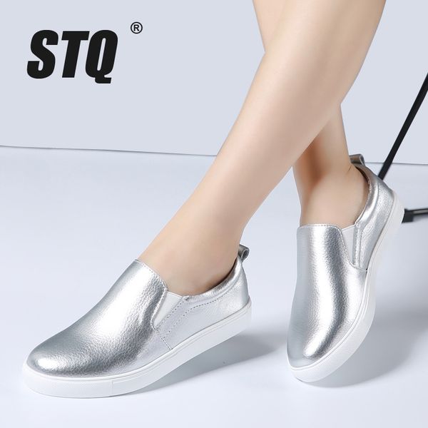 

stq 2019 spring women flats leather loafers ballet flats white sneakers shoes woman slip on black tennis shoes for women 505 y190704