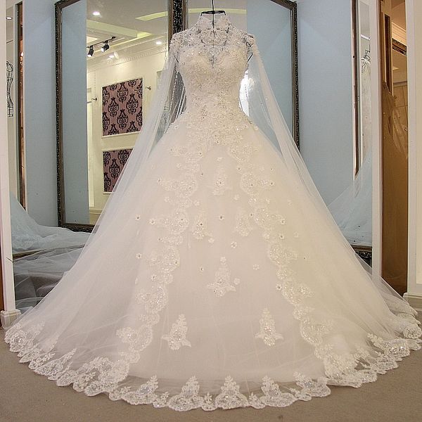 

2019 design beach style wedding dresses long tulle lace applique wrap wedding gowns open keyhole back high neck crystal bridal gowns, White