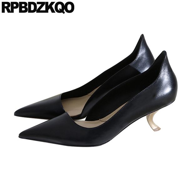 

stiletto fashion shoes 2019 slip on pumps black ladies pointed toe genuine leather size 4 34 heels 3 inch