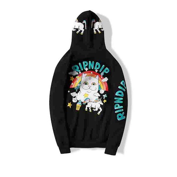 

ripndip trendy sweater mens designer hoodie luxury print hooded plus velvet sweater street hip hop hoodie fashion couple hoodie wild sweater, White;black