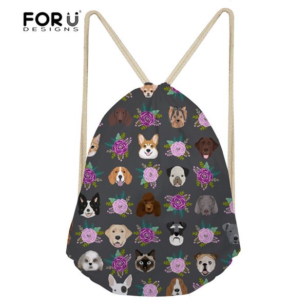 

forudesigns women's sport bag for fitness dogs and cats heads sunflower florals pattern small drawstring bag gym backpacks yoga