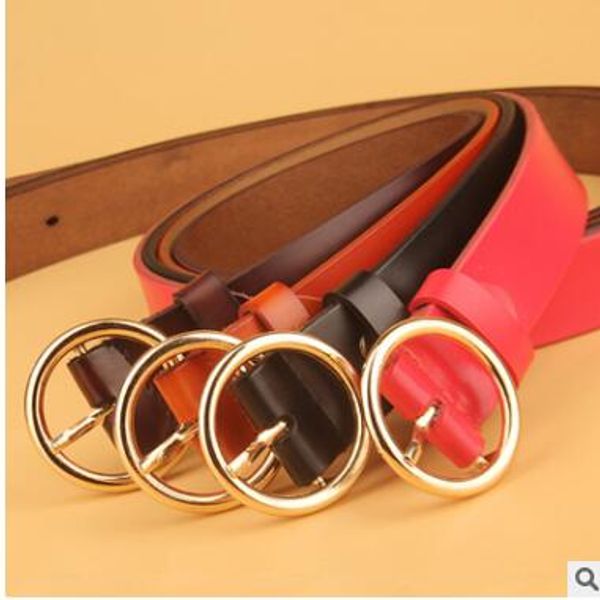 

women's small round buckle leather belt ladies' leisure fashion cowhide leather belts for women high - end joker popular belt, Black;brown