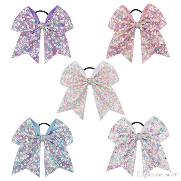 Farbe Pailletten Kinder Mädchen Haar Bögen Ringe 8 zoll Frauen Luxus Jojo Siwa Bowknot Elastisches Haarband Zubehör 6 2dz Ww