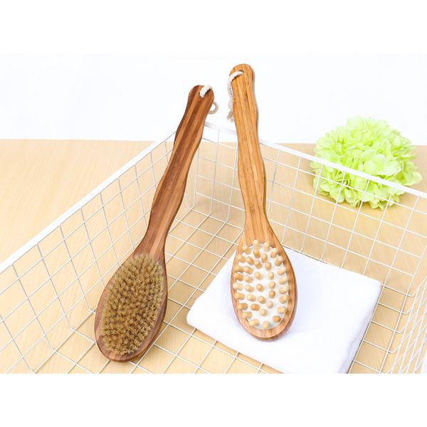 

new double-side bath brushes bamboo bristle long handle massage brush shower brush 100pcs engraved logo ing
