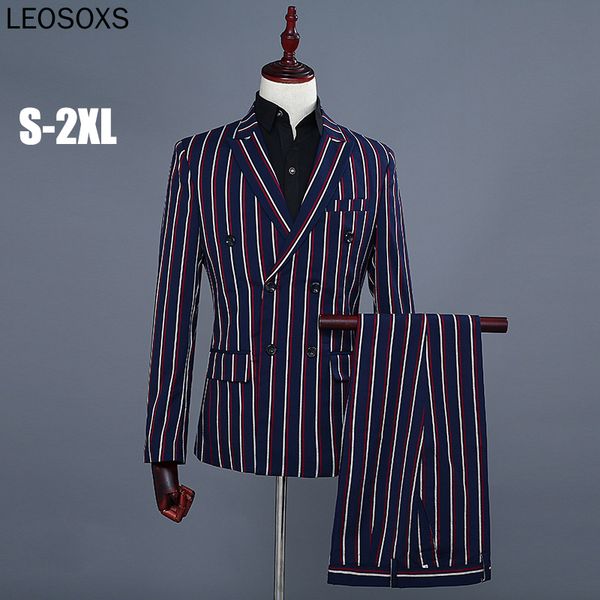 

s-2xl марка мужская мода синий полоса blazer штаны двухкусочный groomsmen свадебный костюм мужские костюмы последние пальто pant designs 202, White;black
