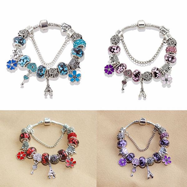 

delicate charm tower pendant bracelet suitable for pandora silver plated diy beaded pendant bracelet original box set holiday gift, Golden;silver