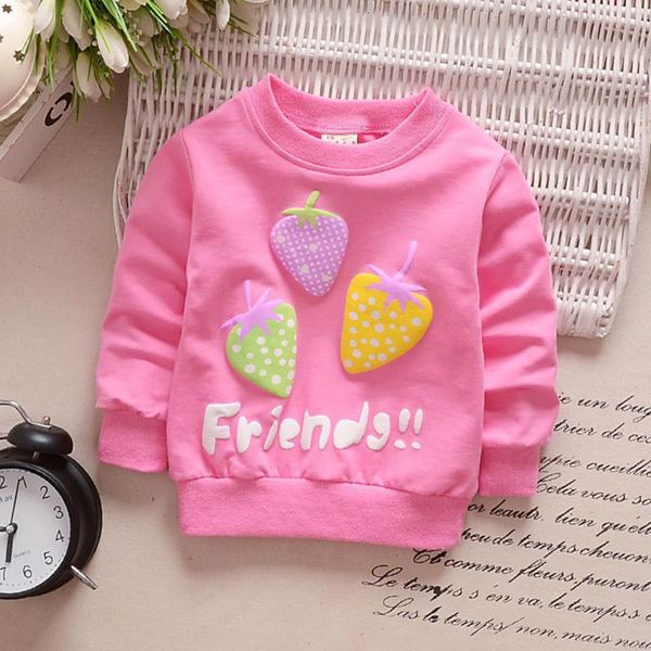 

toddler kids girls spring autumn t-shirts cotton long sleeve winter bottoming shirts baby strawberry, Black